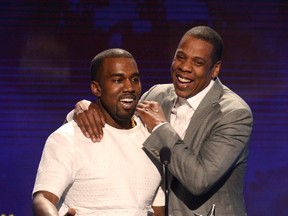 Kanye West (left) and Jay-Z accept the award for Video of the Year onstage during the 2012 BET Awards at The Shrine Auditorium on July 1, 2012 in Los Angeles, California. West went on a rant during a recent concert with presumed digs at Jay-Z.  (Michael Buckner/Getty Images For BET)