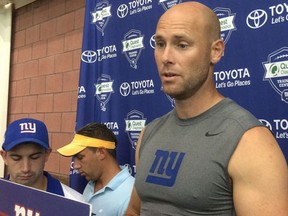 New York Giants' Josh Brown speaks with reporters at NFL football training camp in East Rutherford, N.J. (AP Photo/Tom Canavan, File)