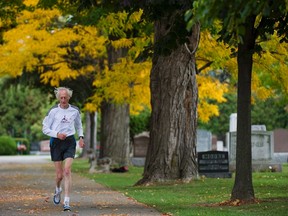 Ed Whitlock, 81, does his daily training in a cemetery in Milton, Ont., on Tuesday, Oct. 9, 2012. Imagine a 27-year-old Ed Whitlock sprinting to a second-place finish at the Scotiabank Toronto Waterfront Marathon.Whitlock, who is actually 85, raced to a world age group record last weekend in Toronto, which was impressive enough. But his age-graded time, according to American stats guru Alan Jones, would have been good enough for a silver medal. THE CANADIAN PRESS/Nathan Denette