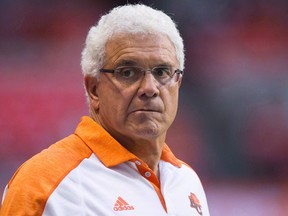 B.C. Lions' head coach Wally Buono watches from the sideline during the first half of a CFL football game against the Calgary Stampeders in Vancouver, B.C., on June 25, 2016.