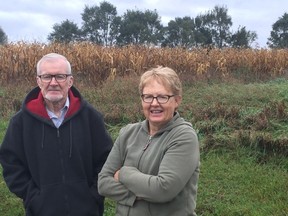 Brian Russell and Lois Nisbet oppose plans to use Class 1 farmland for a gravel pit in Thames Centre.  (JOHN MINER, The London Free Press)