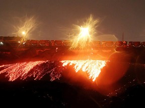 A Vale train dumps slag on Oct. 12. Slag is a byproduct of the smelting process. Gino Donato/Sudbury Star