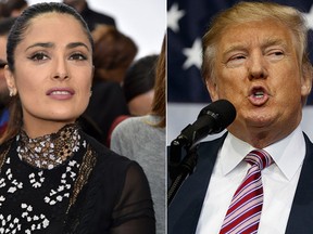 Salma Hayek and Donald Trump. (Pascal Le Segretain/Getty Images & AP PHOTO)