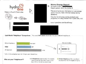 An example of a Hydro One Home Energy Report provided by a reader.