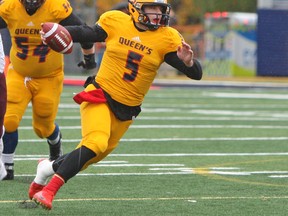 Queen's Golden Gaels quarterback Nate Hobbs threw for a career-best 486 yards in a 54-10 Ontario University Athletics football victory over the Windsor Lancers on Saturday, Sept. 30, 2017. (Steph Crosier/Whig-Standard file photo)