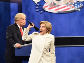 Alec Baldwin as Donald Trump and Kate McKinnon on the Oct. 22, 2016 episode of "Saturday Night Live." (NBC/Supplied)