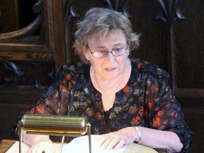 Holocaust survivor Suzanne Weiss speaks to the congregation of Central United Church on Sunday, Oct. 23, 2016 in Sarnia, Ont. The Toronto resident spoke about the path to justice and reconciliation in Palestine and Israel. Terry Bridge/Sarnia Observer/Postmedia Network