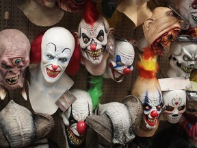 Halloween masks are offered for sale at Fantasy Costumes on October 19, 2016 in Chicago, Illinois. (Photo by Scott Olson/Getty Images)
