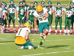 Brent Arthur was named Canadian Interuniversity Sport (CIS) special teams player of the week after kicking four field goals and helping the University of Alberta Golden Bears beat the nationally-ranked Regina Rams on Oct. 15. The 20-year-old Bright's Grove native kicked the 26-yard game-winning field goal with 18 seconds left in regulation. Handout/Sarnia Observer/Postmedia Network