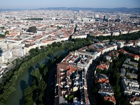 A general view of Vienna showing the River Danube. (Photo by Ulli Michel/Getty Images)