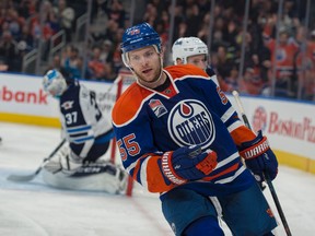 Mark Letestu, shown here celebrating a goal against the Winnipeg Jets during the pre-season,  (Shaughn Butts)