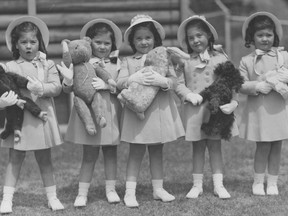 The Dionne Quintuplets in 1939. From left, Emilie Dionne, Annette Dionne, Cecile Dionne, Marie Dionne and Yvonne Dionne.