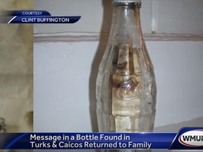 A bottled message sent out to sea by a New Hampshire man was returned to his daughter more than five decades later. (WMUR-TV/YouTube screengrab)