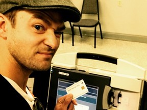 Justin Timberlake took to Instagram to post a picture of himself voting early. The picture of him casting his ballot may get the singer in trouble with the law. Tennessee law prohibits voters from taking photos while voting. (Instagram Photo)