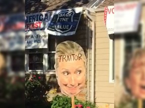 A Trump supporter took Halloween to another level by decorating their home as a Hillary Clinton-themed "haunted house." (Screen grab)