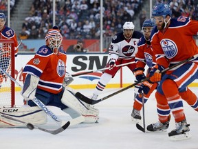 Cam Talbot served up a shutout against the Jets during the Heritage Classic in Winnipeg. (The Canadian Press)