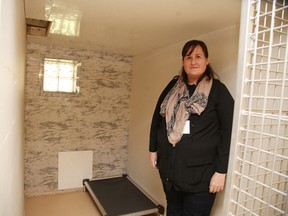 Melissa Laalo, bylaw coordinator of animal care and control for the City of Greater Sudbury, shows off one of the dog pens at the new municipal animal shelter at 39 Kari Road in Wahnapitae. (Gino Donato/Sudbury Star)