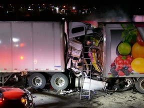 The trucks involved in the fatal crash in Milton late Tuesday, Oct. 26, 2016 (Photo by Pascal Marchand)
