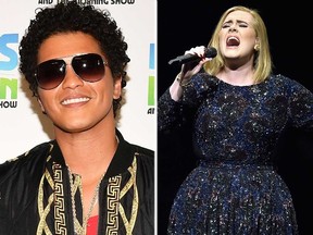 Bruno Mars and Adele. (Getty)