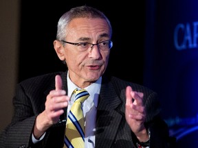 In this Nov. 19, 2014 file photo, John Podesta speaks in Washington. Poring through tranches of private, stolen emails from Hillary Clinton’s campaign is fast becoming a grinding daily ritual in Washington. As of Tuesday, Oct. 25, 2016, the WikiLeaks organization has published more than 31,000 emails from the accounts of John Podesta, chairman of Clinton’s presidential campaign. (AP Photo/Manuel Balce Ceneta, File)