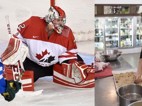 Charline Labonte, goaltender for the Canadian Olympic hockey team, may soon be trading in her goaltending equipment for an apron and chef's hat. (CANADIAN PRESS)