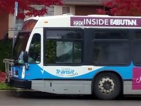 A transit driver in Guelph, Ont., was filmed walking an elderly lay to his bus. (Screen grab)