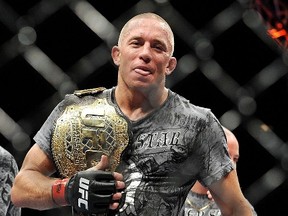 Georges St. Pierre celebrates after defeating BJ Penn at UFC 94 at the MGM Grand Arena on Jan. 31, 2009 in Las Vegas. (Jon Kopaloff/Getty Images)