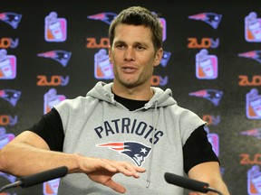 Patriots quarterback Tom Brady takes questions from members of the media during a news conference, Wednesday, Oct. 26, 2016, in Foxborough, Mass. (AP Photo/Steven Senne)