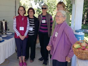 About 50 people attended the John Hindmarsh Environmental Trust Fund’s 20th anniversary Sept. 24 at Hindmarsh's farm. Pictured from left, Joan Mathieu, Donna Harris, Susan Chan, Barb Bakker, and Marian Hindmarsh, John Hindmarsh’s widow. Submitted.