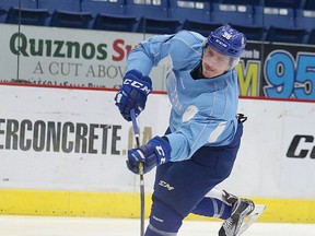 Sudbury Wolves forward Dmitry Sokolov runs through some drills during team practice in Sudbury, Ont. on Thursday October 27, 2016. Gino Donato/Sudbury Star/Postmedia Network