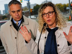 Toronto City Councilior Jaye Robinson along with director of traffic management Myles Currie at the intersection of River and Dundas Sts. in Toronto comment on new safety measures that will improve traffic flow and make intersections more safe for vehicles, bicyclists and pedestrians on Thursday October 27, 2016. (Dave Thomas/Toronto Sun)