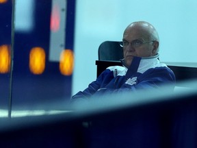 Leafs GM Lou Lamoriello takes in Leafs training camp at the Mastercard Centre in Toronto on Thursday September 29, 2016. (Dave Abel/Toronto Sun/Postmedia Network)