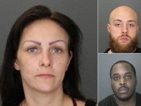 Melissa Luyten, 32,(left) Dustin Schuh, 26,(top right) and  Daniel Shaw, 38, are all wanted by Windsor Police on charges of kidnapping, forcible confinement and murder. Supplied photo