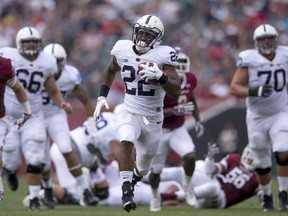 Akeel Lynch of the Penn State Nittany Lions runs for a touchdown in the first quarter against the Temple Owls on September 5, 2015 at Lincoln Financial Field in Philadelphia, Pennsylvania. (Mitchell Leff/Getty Images)