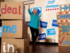 Democratic presidential candidate Hillary Clinton arrives to speak at a rally at Dickerson Community Center in Daytona Beach, Fla., Saturday, Oct. 29, 2016. (AP Photo/Andrew Harnik)