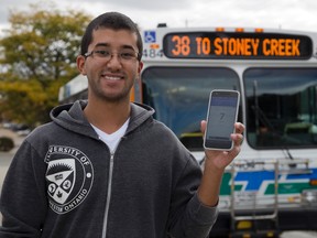 Anthony Taylor says his transit app OnTime is better for mobile devices than London Transit?s Web Watch app. Taylor?s app, which tracks buses in real time, works in a growing list of cities, including London, Toronto,and Los Angeles. (DEREK RUTTAN, The London Free Press)