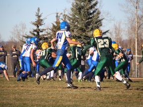 Frank Maddock High School (FMHS) Warriors football team played against West Central High School Rebels from Rocky Mountain House in Rocky Mountain recently and won. The team brought home the MLA Constituency Cup.