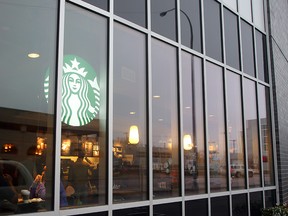 The Starbucks coffee shop at the Health Sciences Centre is seen Monday. Several shots were fired at the shop Sunday evening. There were no injuries. (Brian Donogh/Winnipeg Sun)