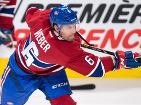 Canadiens' Shea Weber is leading all NHL defenceman in goals with four, points with 10 and is a plus-12 in the first month of the season. (Paul Chiasson/The Canadian Press)