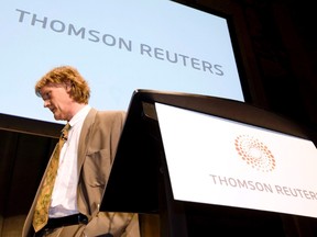 Thomson Reuters says it's eliminating 2,000 positions, about four percent of its global workforce, around the world as it speeds up efforts to streamline and simplify its global information services organization. Thomson Reuters chair David Thomson prepares to speak at the company's annual general meeting of shareholders, in Toronto in a May 14, 2010, file photo. (THE CANADIAN PRESS/Darren Calabrese)