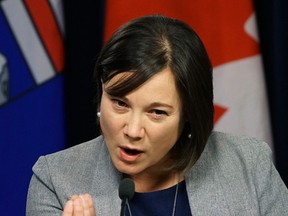 Shannon Phillips (Alberta Minister Responsible for the Climate Change Office) introduced the Oil Sands Emissions Limit Act in Alberta on November 1, 2016. The legislation limits oil sands greenhouse gas emissions to an annual maximum of 100 megatonnes, with allowances for new upgrading and co-generation. LARRY WONG/Postmedia