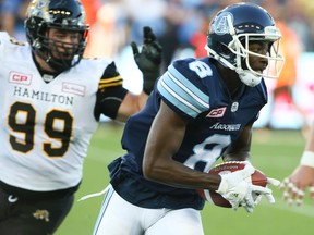 Barring something extremely unforeseen, Kenny Shaw will break the 1,000-yard barrier in receveing yards when the Argos close out their season in Edmonton on Saturday. (Veronica Henri/Toronto Sun)