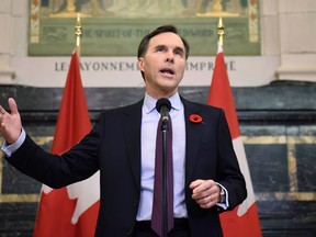 Finance Minister Bill Morneau speaks during a press conference before tabling the Fall Economic Statement, on Parliament Hill, Tuesday, Nov. 1, 2016 in Ottawa. THE CANADIAN PRESS/Justin Tang