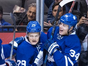 Leafs centre William Nylander (left) was named the NHL’s rookie of the month for October.