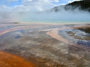 A view of the Grand Prismatic Spring at the Midway Geyser Basin at Yellowstone National Park on May 11, 2016. Yellowstone, the first National Park in the US and widely held to be the first national park in the world, is known for its wildlife and its many geothermal features. (MLADEN ANTONOV/AFP/Getty Images)