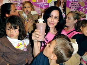 Octomum Nadya Suleman and her large family plus helpers launch their signature Milkshake at 'Millions of Milkshakes' on November 10, 2010 in West Hollywood, California. Suleman recently appeared on The Doctors, where she stated she wanted to put her notorious past behind her. (Photo by Toby Canham/Getty Images)