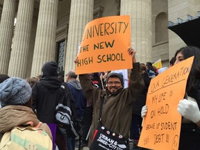 University student union groups marched to the Manitoba Legislature on Wednesday to rally for accessible, affordable, and high-quality education. (DAVID LARKINS/WINNIPEG SUN)