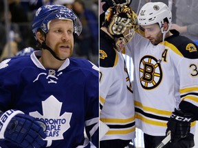 Patrice Bergeron and Leo Komarov (Postmedia/AP)