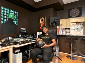 Voice of the Toronto Raptors 4KORNERS lives in a Mississauga condo that also functions as a recording studio and a business office.