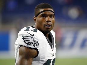 In this Oct. 9, 2016, file photo, Philadelphia Eagles wide receiver Josh Huff watches during warmups before an NFL football game against the Detroit Lions in Detroit. (AP Photo/Paul Sancya, File